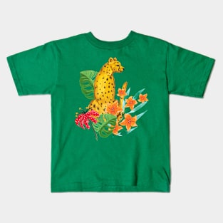 Cheetah Sitting In The Flowers Kids T-Shirt